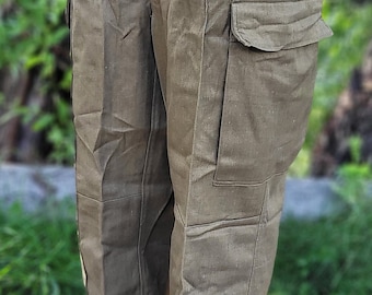 Vintage Sovjet-Unie kaki cargobroek in Afghaanse stijl, klassieke werkbroek uit de jaren 80