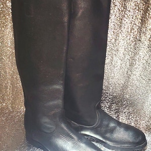 Vintage Black Leather Tall Boots, Rare Classic Footwear 1970s, USSR Soviet Style