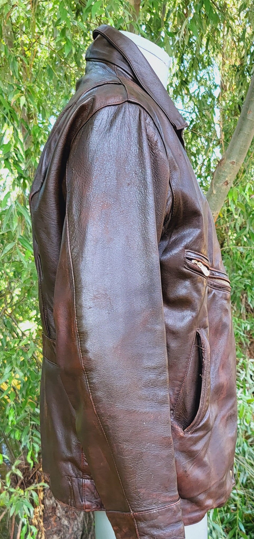 Buy Vintage 1980s Shevretka Leather Jacket, Brown Zip Front Retro