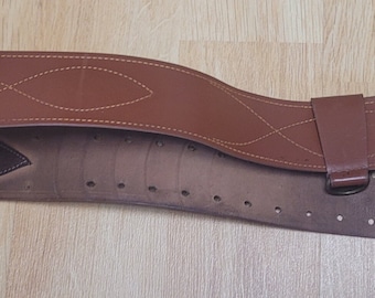 Cinturón ancho de cuero marrón vintage de los años 50, accesorio retro clásico del Bloque del Este