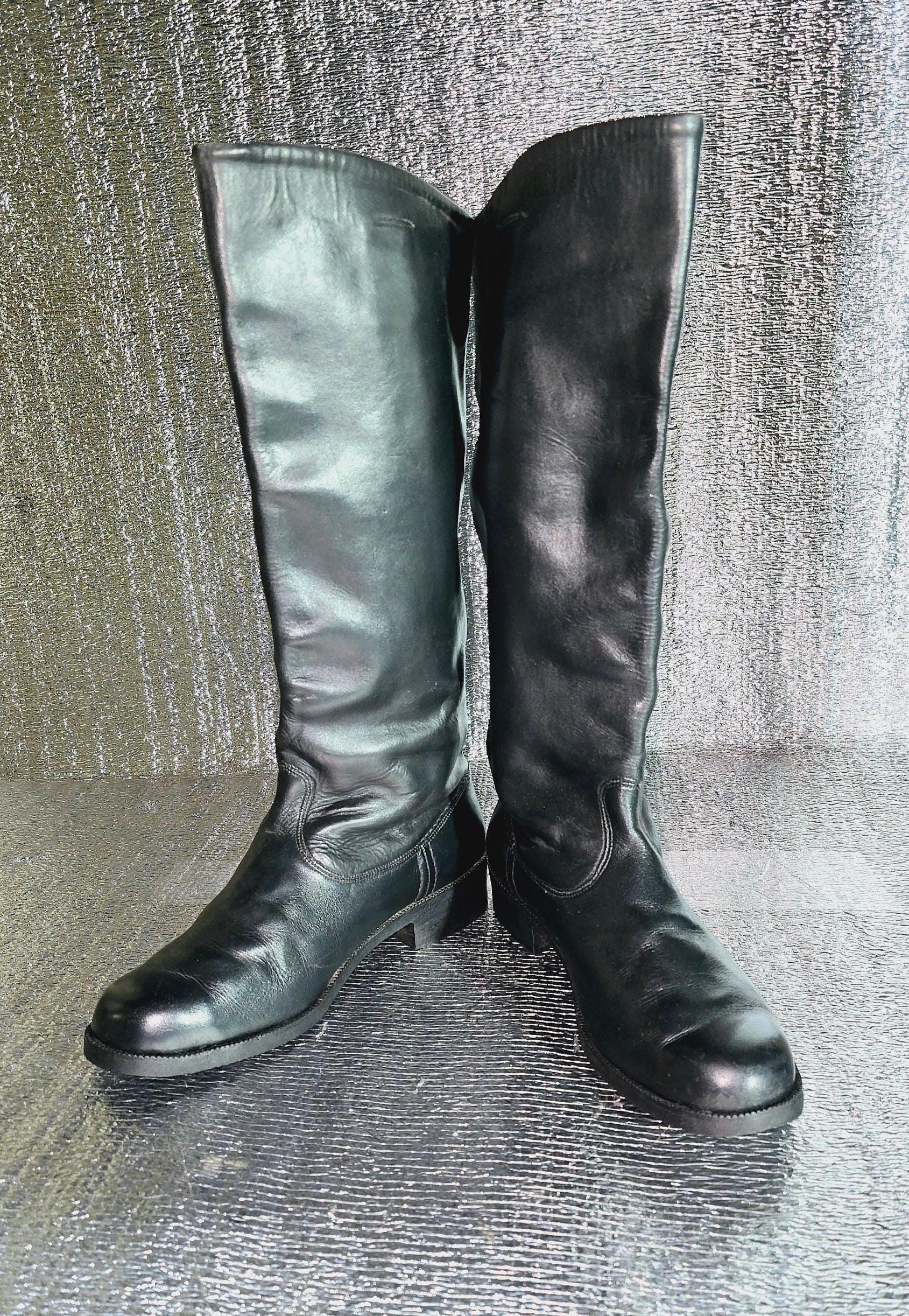 靴 archive leather longboots Vintage Old Era Tall Glossy Leather Boots, Classic Long Silhouette