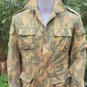 Vintage Soviet Camo Cotton Jacket, Green Patterned USSR Lightweight Coat, 1990s Outdoor Style