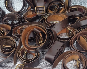 Cinturón vintage de cuero marrón de los años 70, correa ancha ajustable, estilo retro clásico de la URSS.