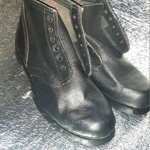Vintage Kirza Lace Up Boots, Black Retro Footwear Rare Collectible Soviet