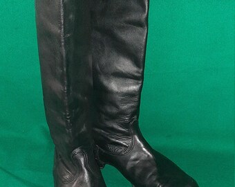 Botas altas de cuero negro cromado estilo vintage de los años 80, calzado retro clásico de la URSS (par)