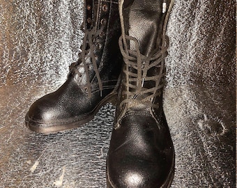 Vintage Black Leather Lace Up Winter Boots, Warm Lining Durable Sole Retro