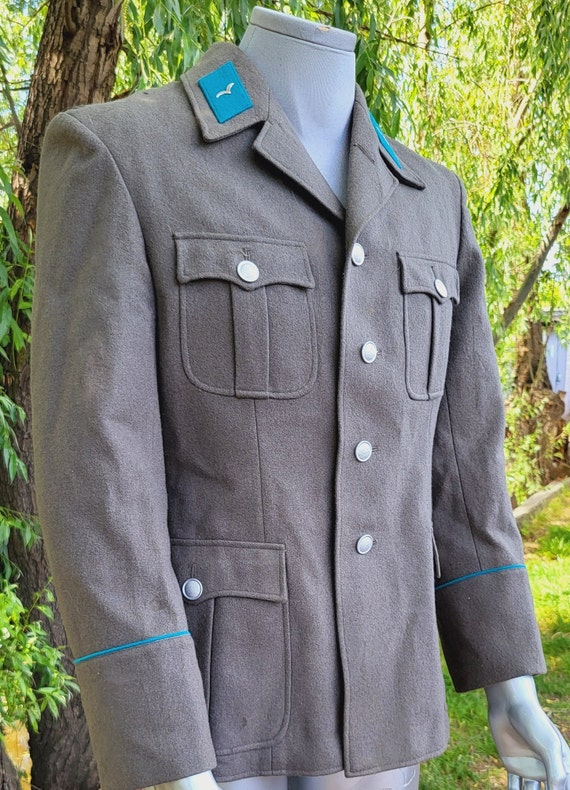 Vintage 1970s Gray Wool Dress Jacket, Blue Trim Detail Classic Vintage 1970s Gray Wool Dress Jacket, Blue Trim Detail Classic