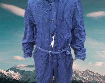 Mono de trabajo vintage azul con capucha, década de 1970