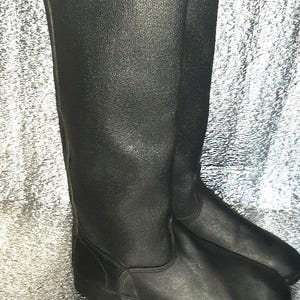 Vintage Soviet Black Kirza Tall Boots, Rare USSR Pull On Leather Boots