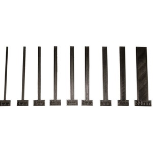 May include: A set of ten black plastic rulers with measurements from 2mm to 30mm. The rulers are arranged in order of size, with the smallest ruler on the left and the largest ruler on the right.