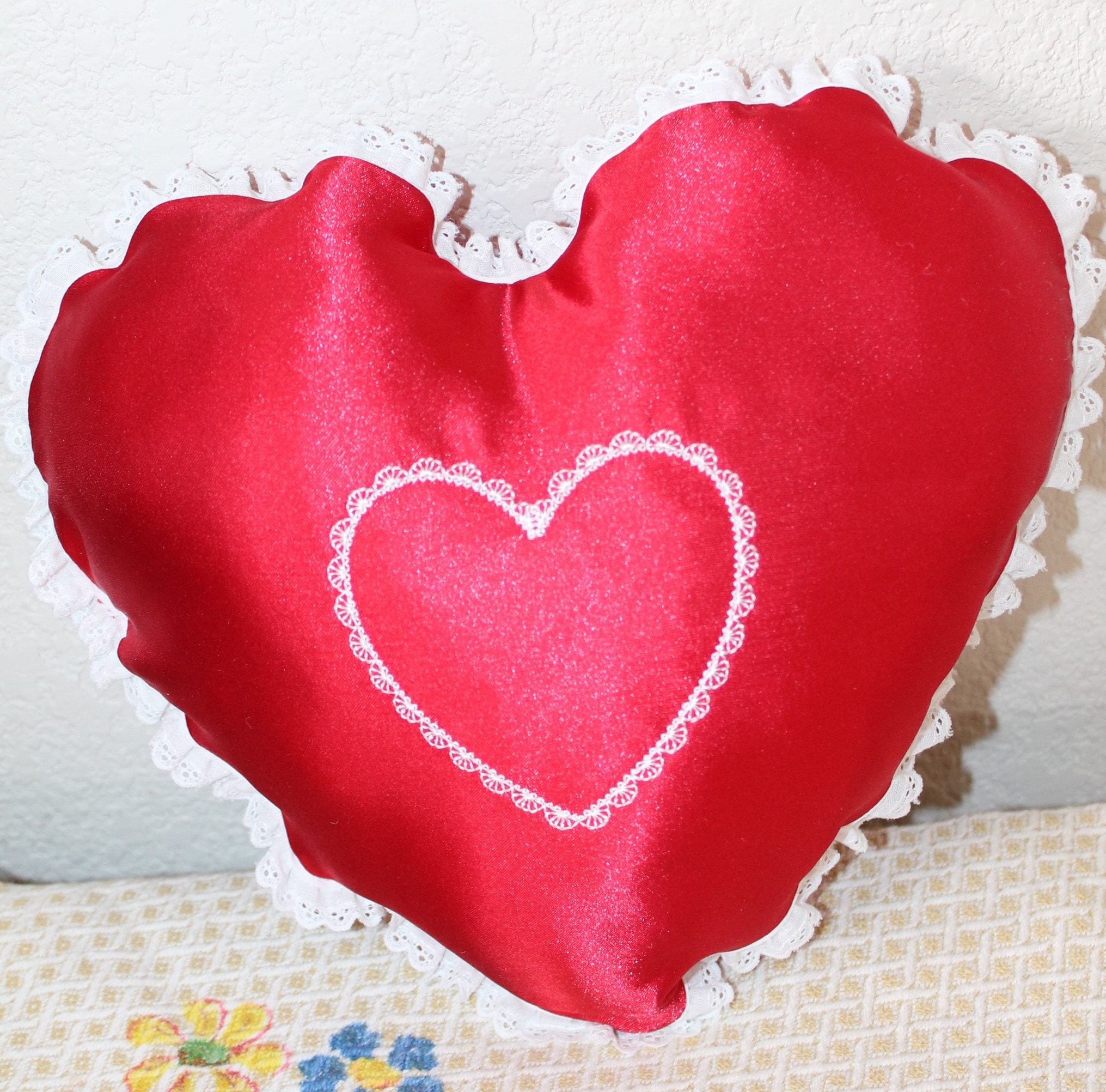 Heart pillow Satin and Lace Etsy
