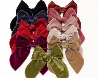 Christmas Hair Bows, Long Tail Velvet Hair Bow, Girls Bow Clip, Large Red Christmas Hairbows, Holidays Bow Clip, Girls Velvet Bow Hair Clips