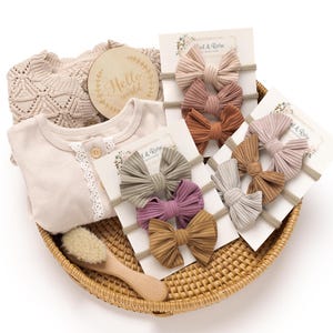Baby Headband Set, Newborn Baby Headbands, Neutral Baby Bows, Baby GHair Bows, Newborn Bow Bundle, Toddler Hair Clips Bows, Baby Girl Gift.