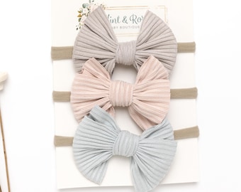 Baby Hair Bows SET, Baby Headbands, Baby Girl Bows, Small Baby Bows, Ribbed Knot Hairbow, Newborn Girl Headband,   Toddler Girls Hair Clips.
