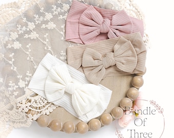Baby Headband SET, Baby Girl Headbands, Newborn Headbands,  Ribbed Baby Bow Set, Bows, Infant Hair Bows,, Neutral Baby Bows, Baby Girl Gift.