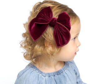 Christmas Fable Bows, Toddler Hair Clips, Girls Velvet Hair Bows, Holiday Bow Headband, Baby Girl Headbands, Red Fall and Winter Velvet Bow
