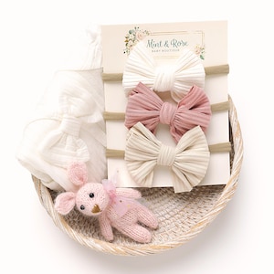 Baby Girl Headband SET, Baby Bow Bundle, Neutral Newborn Headbands, Toddler Hair Clips, Infant Hair Bows, Newborn Bows, Baby Shower Gift,