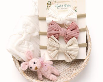 Baby Girl Headband SET, Baby Bow Bundle, Neutral Newborn Headbands, Toddler Hair Clips, Infant Hair Bows, Newborn Bows, Baby Shower Gift,