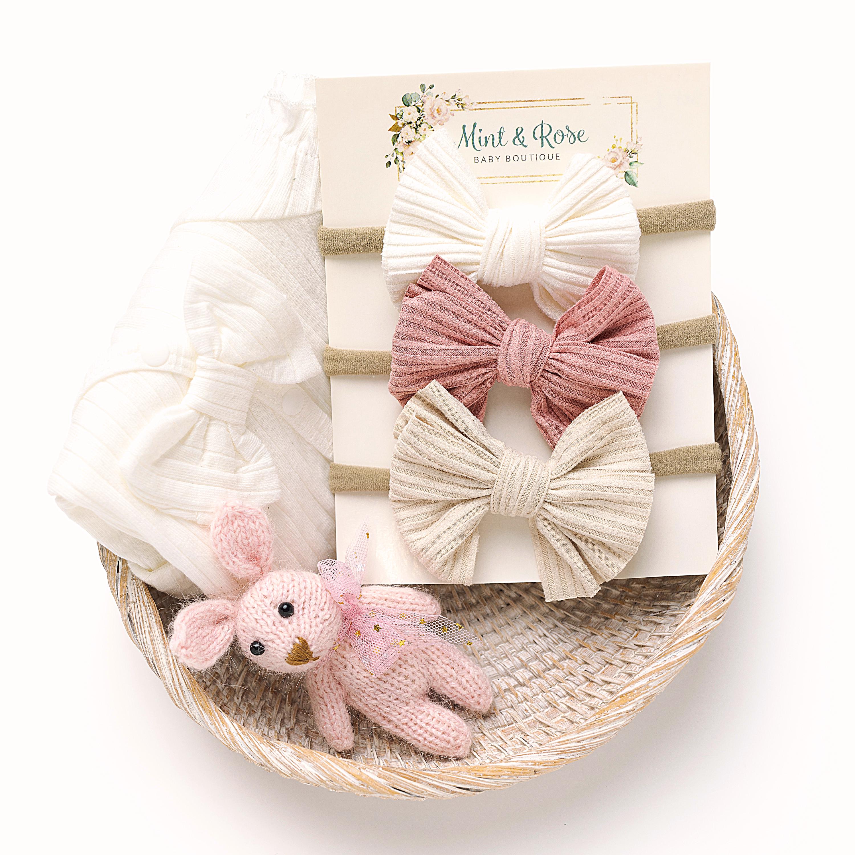 Baby Girl Headband SET, Baby Bow Bundle, Neutral Newborn Headbands, Toddler Hair Clips, Infant Hair Bows, Newborn Bows, Baby Shower Gift,