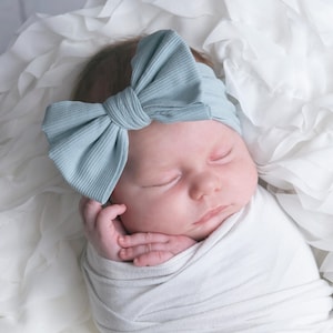 Ribbed Baby Bow Headband SET, Neutral Colors Baby Girl Headbands, Newborn Headbands, Infant Hair Bows, Neutral Baby Bows, Baby Girl Gift. image 7