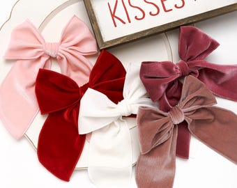 Lazos de terciopelo de cola larga, lazos de fábula para niñas, lazos para mujeres, lazos coquetos para niñas pequeñas, lazos para adolescentes, pinzas para el cabello para niñas pequeñas