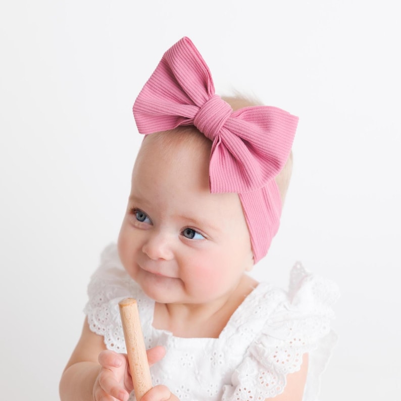 Ribbed Baby Bow Headband SET, Neutral Colors Baby Girl Headbands, Newborn Headbands, Infant Hair Bows, Neutral Baby Bows, Baby Girl Gift. image 8