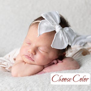 Baby Bow Headband, Baby Girl Headbands, White Newborn Bow Headband, Nylon Headband, Toddler Hair Bows, Girls Hair Clips, Baby Girl Gift.