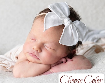 Baby Bow Headband, Baby Girl Headbands, White Newborn Bow Headband, Nylon Headband, Toddler Hair Bows, Girls Hair Clips, Baby Girl Gift.