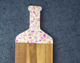 Acacia Wine Bottle Cutting Board, Cherries & Flowers, Serving Tray, Charcuterie Board