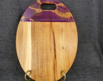 Purple & Gold Charcuterie Board, Acacia Serving Tray, Cutting Board, Kitchenware