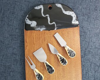 Charcuterie Board, Cheese Lover, Ebony Serving Tray, Cutting Board, Black & Silver Kitchenware
