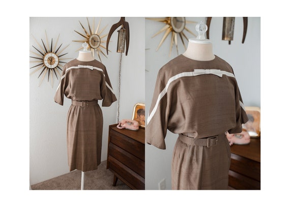 Vintage 1960/50s Brown Bow Wiggle Dress