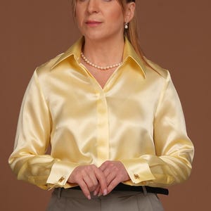 Pure Mulberry 100% Silk Blouse - Butter Yellow Silk Blouse- Satin Blouse - Silk Shirt Women - Silk Top - Elegant Silk Blouses for Women