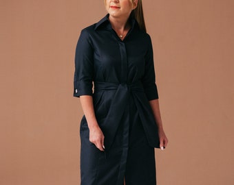 Black Button Down Dress Women, Midi Dress, Button Up Dress for Women, Belted Dress for Women Summer, Womens Clothing Dresses Elegant