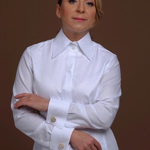 Premium Non-iron Oxford Women’s Shirt - French Cuff, High Collar ...