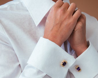 Luxury Floral Texture White French Cuff Shirt for Women, When Button Down Blouse, White shirt Women, Formal White Blouse