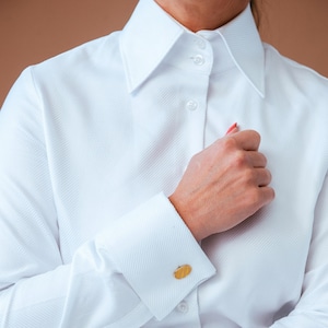Premium Quality Elegant French Cuff Shirt for Women High Collar Blouse White Button Down Shirt White Collared Shirt Women Womens Clothing Etsy Ireland