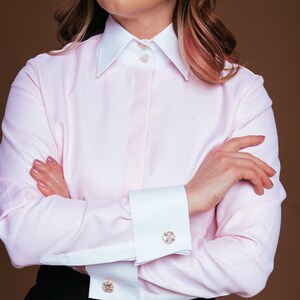 Elegant Pink Blouse with French Cuffs and High Collar for Women, Button down shirt for women, Button up shirt women, Womens clothing tops