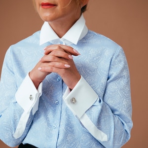 Premium Blue Paisley Shirt for Women: DaDonnaBlouses Signature Elegance