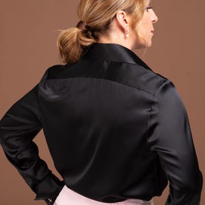 Black Silk Blouse with French Cuffs for Women – Luxurious and Comfortable