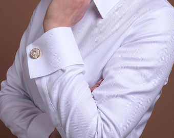 White Blouse, French Cuff Shirt for Cuff Links: Fitted Button Down Cotton Blouse, Tailored Shirt, Womens White Tops, White Shirt Women