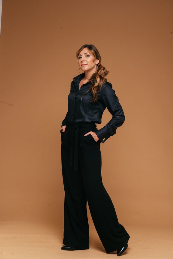 Blusa negra camisa mujer vestir negras - Etsy México
