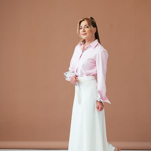 Feminine Pink Linen Blouse Ladies Button-Up Shirt Breathable Linen Clothing Women's Linen Shirt Elegant Button-Down Top image 8