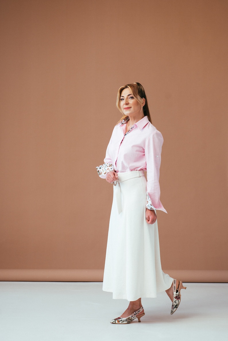 Feminine Pink Linen Blouse Ladies Button-Up Shirt Breathable Linen Clothing Women's Linen Shirt Elegant Button-Down Top image 8