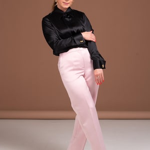 Women's Black Silk Button Down Shirt – Classic Style for Business or Evening Wear