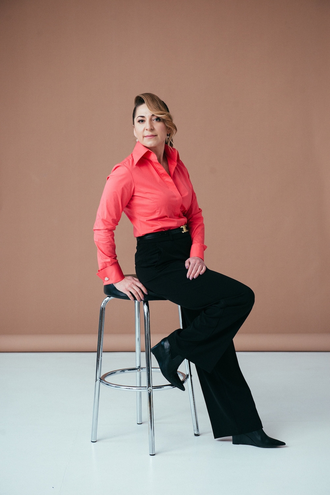 Deep Red Print Blouse Cuffed Work / Play - M ...