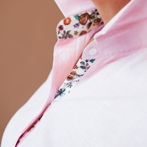 Feminine Pink Linen Blouse Ladies Button-Up Shirt Breathable Linen Clothing Women's Linen Shirt Elegant Button-Down Top image 10