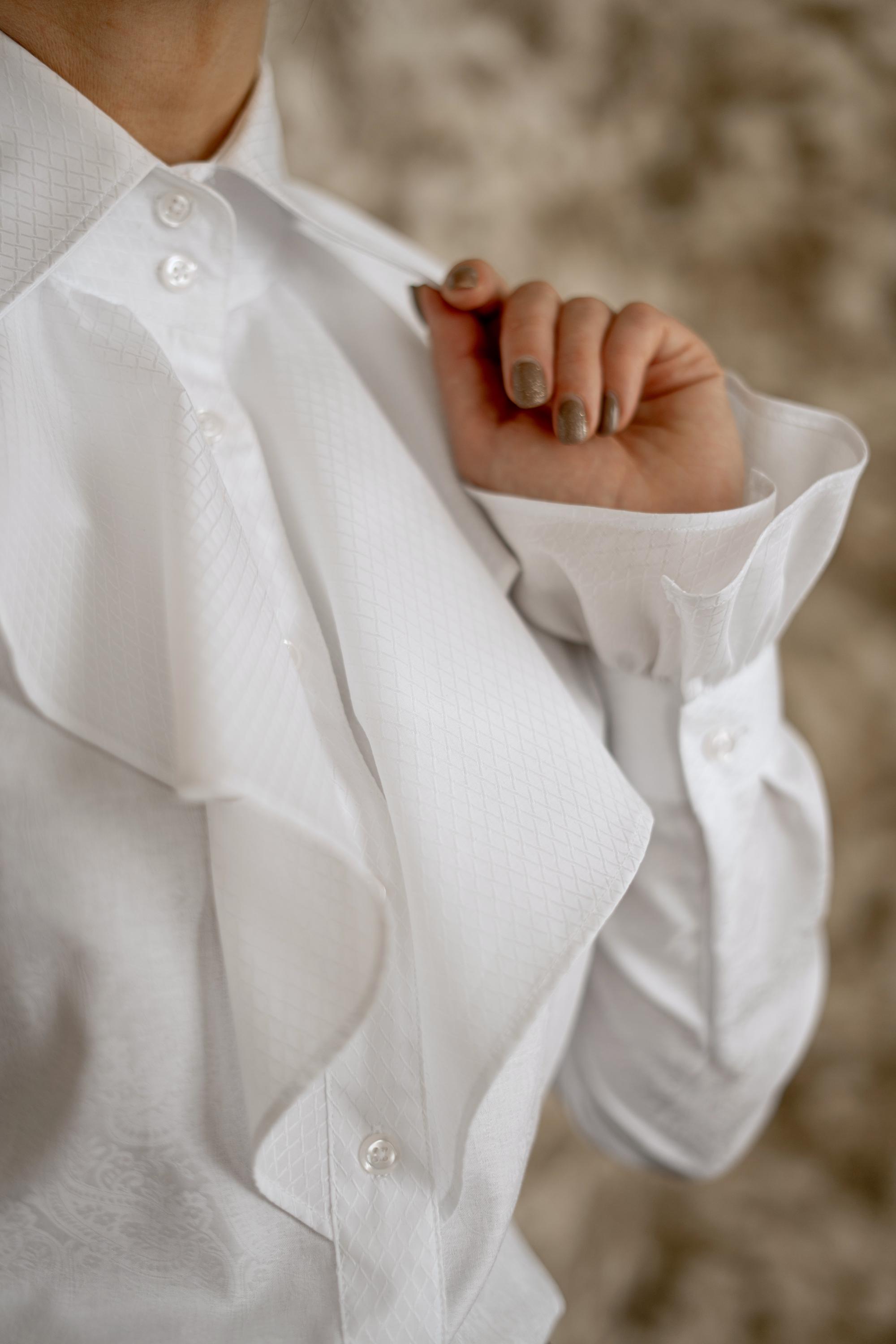 White Ruffle Jabot White Ruffle Jabot Blouse – Victorian Ruffled Shirt With High Collar ...