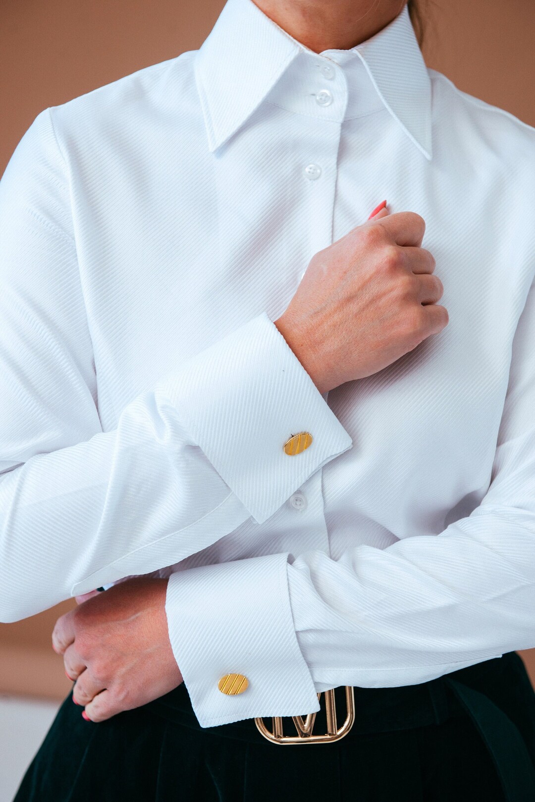 Premium Quality Elegant French Cuff Shirt For Women High Collar Blouse 