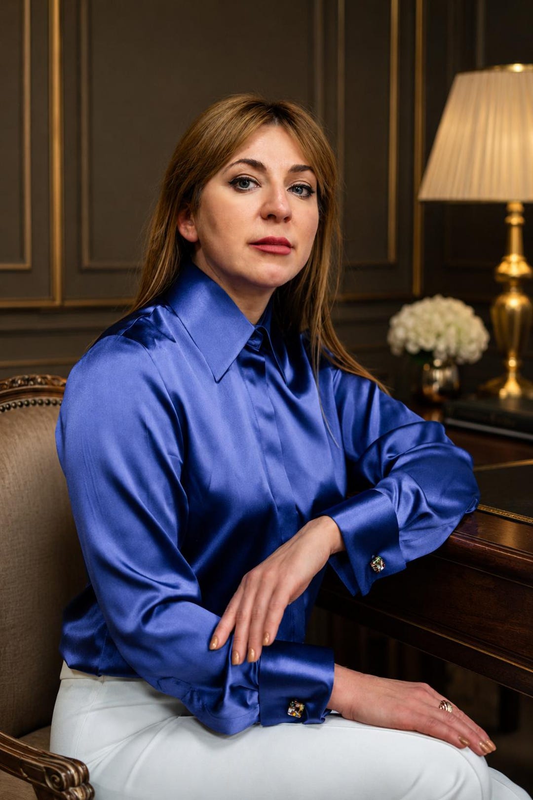 Luxury Bold Blue Pure Mulberry Silk Blouse: Formal Blue French